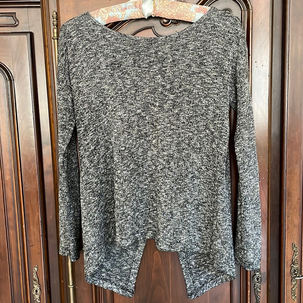 Black heathered, split back sweater size small